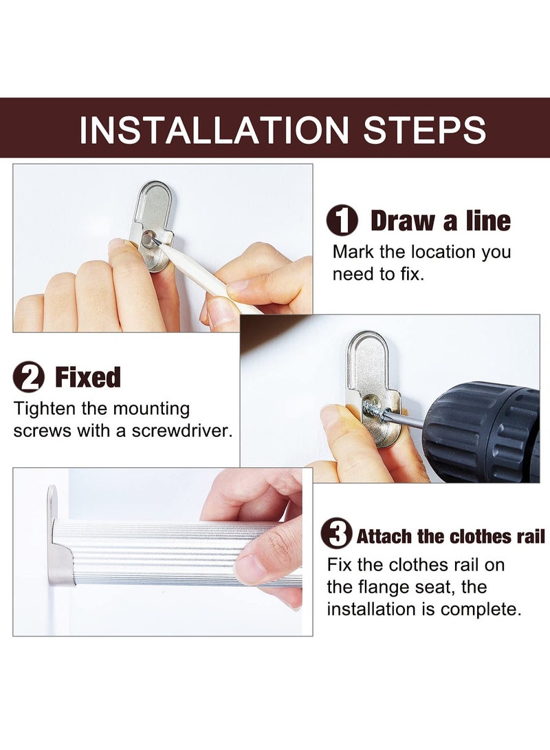 SYOSI 6 Pcs Oval Wardrobe Hanging Rails Fittings, Wardrobe Pole Fittings, Wardrobe Rod Bracket Bracket for Wardrobe Shower Curtain Closet Curtain Wardrobe Closet, Polished Chrome Finish - Image 2