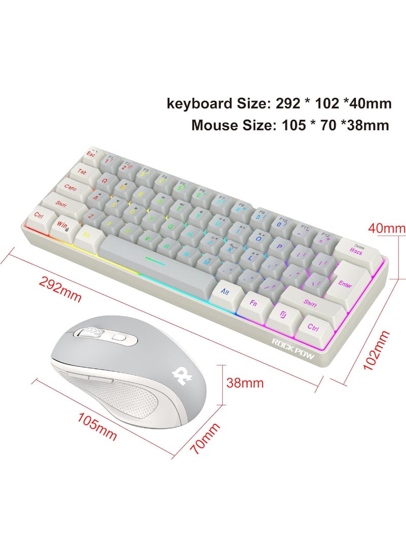 Rock Pow - ROCK POW Arabic English 2.4G Wireless Gaming Keyboard and Mouse Combo,Include Mini 60% Mechanical Feel RGB Backlit Keyboard, Ergonomic Vertical Feel Small Wireless Mouse - Image 1