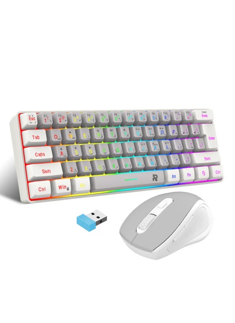ROCK POW Arabic English 2.4G Wireless Gaming Keyboard and Mouse Combo,Include Mini 60% Mechanical Feel RGB Backlit Keyboard, Ergonomic Vertical Feel Small Wireless Mouse