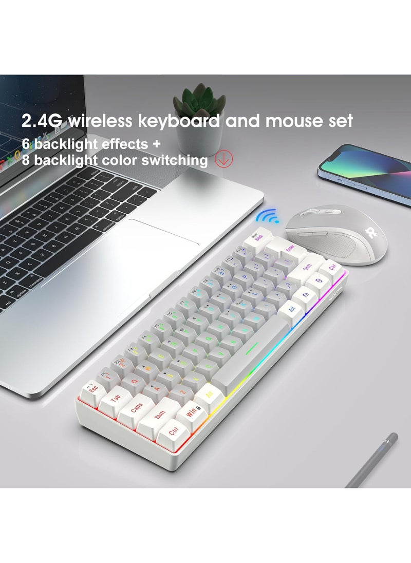 Rock Pow - ROCK POW Arabic English 2.4G Wireless Gaming Keyboard and Mouse Combo,Include Mini 60% Mechanical Feel RGB Backlit Keyboard, Ergonomic Vertical Feel Small Wireless Mouse - Image 1