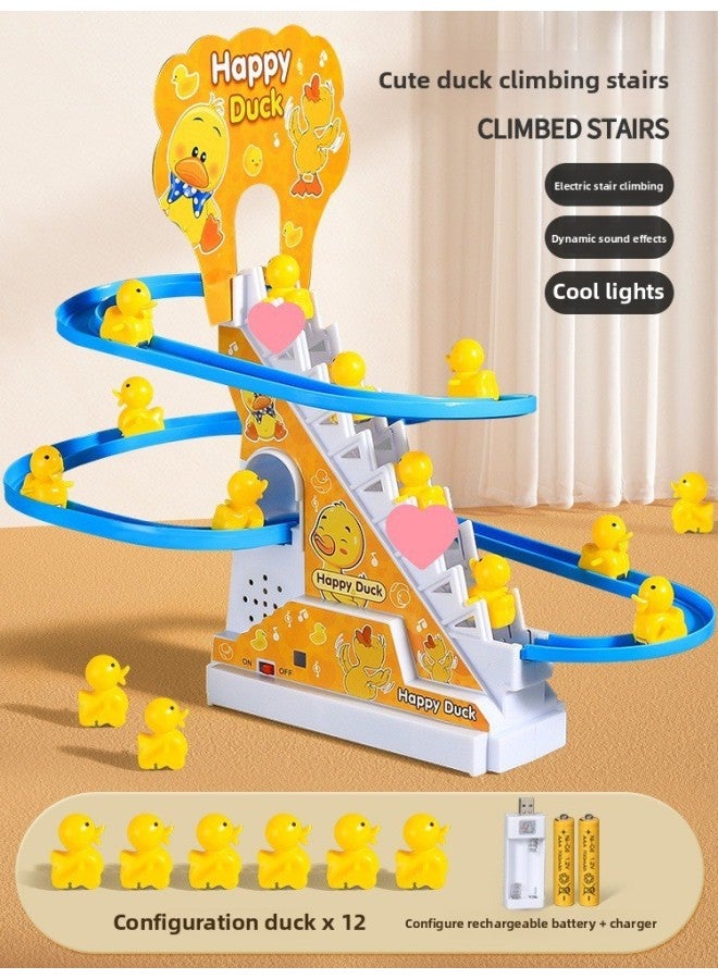 Baby Toys 0-1 Year Old Coax Baby Training To Learn To Look Up Newborn Children 8 Babies 0 To 3 Months Old 6-Color:【cute Duck Fun Climbing Stairs—rechargeable Version】—12 Little Yellow Ducks - Image 1