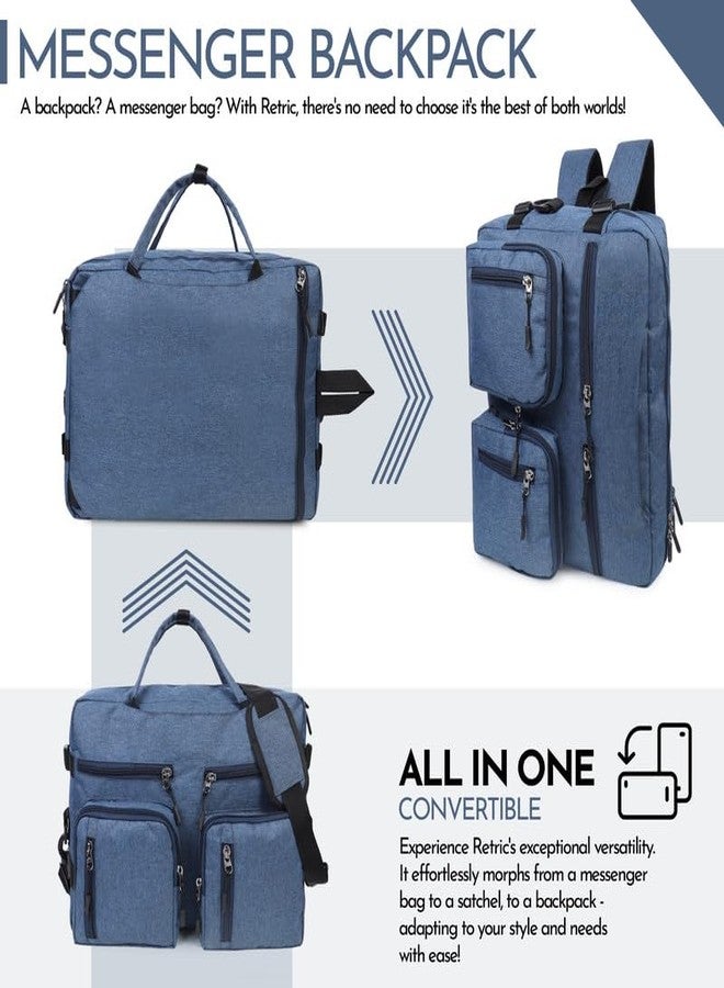 Ineffable Laptop Bag For Men & Women Convertible Backpack with Tablet Compartment & Multiple Organisers Water resistant with Rainproof ZippersFor Office And Travel In Oxford Fabric, Navy Blue - Image 2