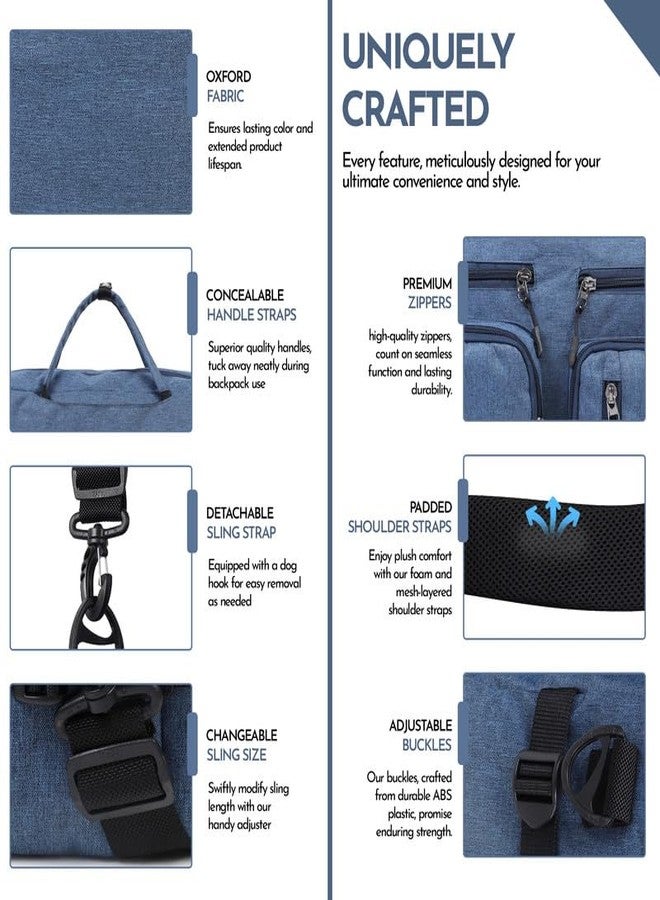 Ineffable Laptop Bag For Men & Women Convertible Backpack with Tablet Compartment & Multiple Organisers Water resistant with Rainproof ZippersFor Office And Travel In Oxford Fabric, Navy Blue - Image 3