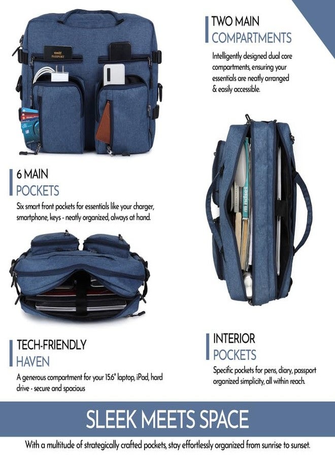 Ineffable Laptop Bag For Men & Women Convertible Backpack with Tablet Compartment & Multiple Organisers Water resistant with Rainproof ZippersFor Office And Travel In Oxford Fabric, Navy Blue - Image 5