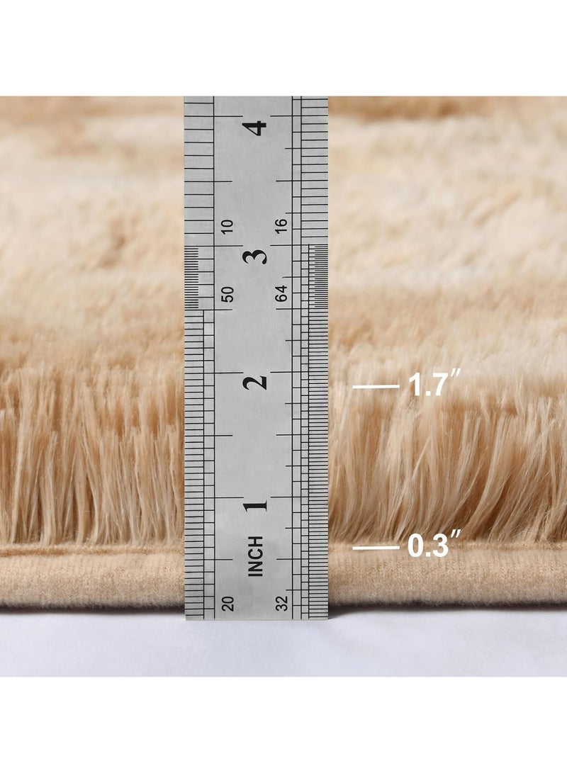 سجادات كبيرة الحجم لغرفة المعيشة، سجادات ناعمة من القطيفة ذات اللون البيج المصبوغة، سجادات ناعمة للغاية حديثة للداخل لغرفة نوم الفتيات أو الأطفال أو الحضانة أو ديكور المنزل (بيج) - Image 4