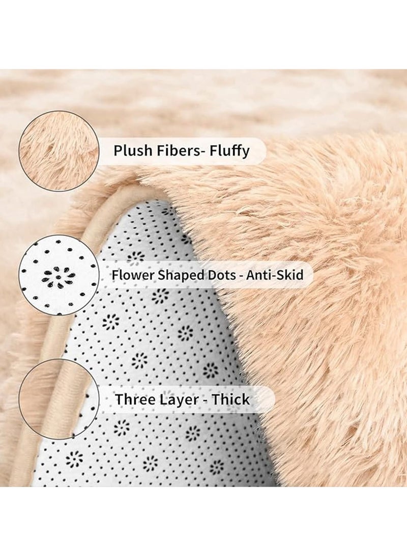 سجادات كبيرة الحجم لغرفة المعيشة، سجادات ناعمة من القطيفة ذات اللون البيج المصبوغة، سجادات ناعمة للغاية حديثة للداخل لغرفة نوم الفتيات أو الأطفال أو الحضانة أو ديكور المنزل (بيج) - Image 2