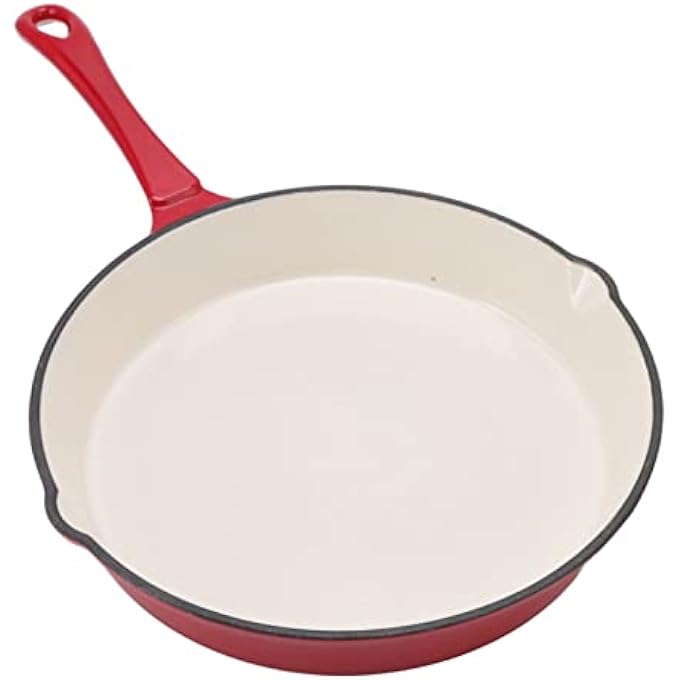 rayihni Enameled Cast Iron Skillet Long Handle Pour Spout Pre Seasoned 12 Inch Frying Pan With Lid Indoor Outdoor Use Oven Cookware Grill Bbq Fire Stovetop Induction - Image 5