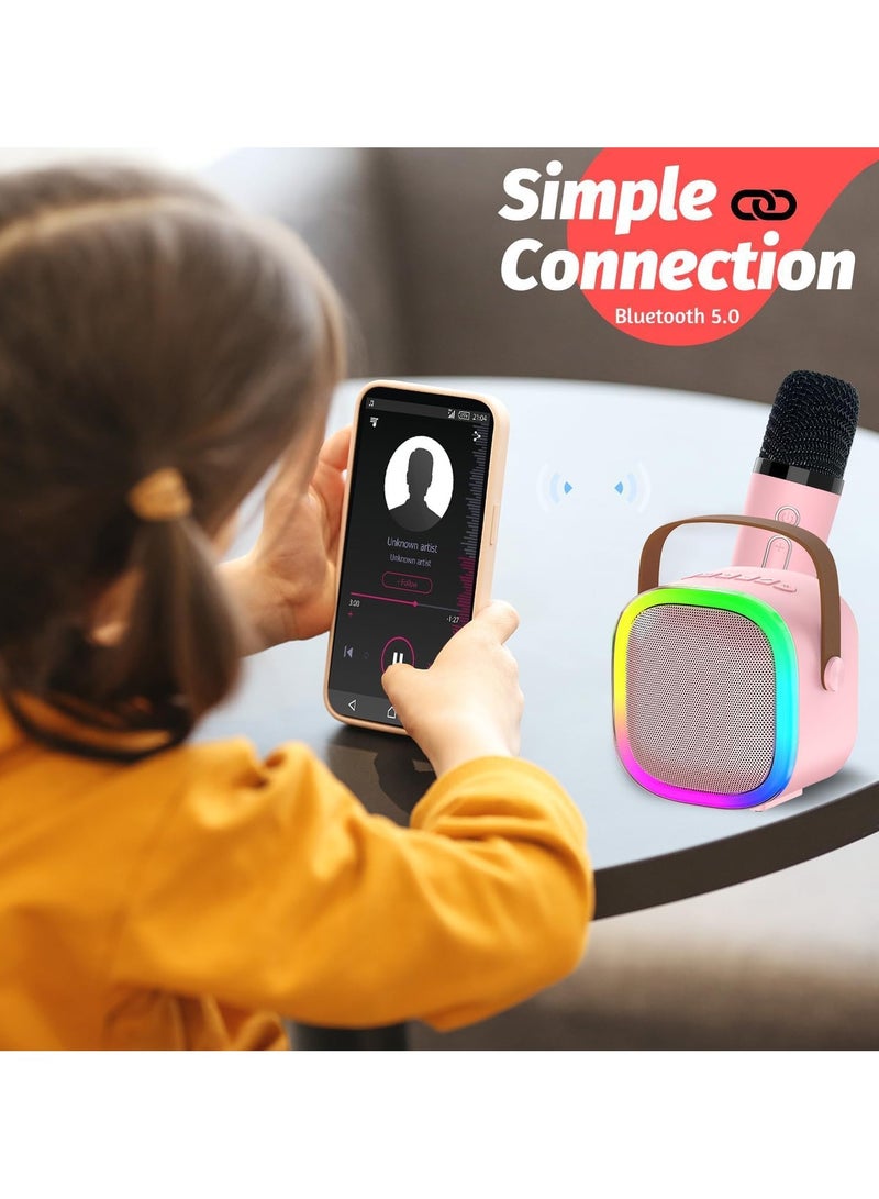 ZONEY Kids Karaoke Machine,Karaoke Microphone Machine Toy with 2 Wireless Microphones, Portable Bluetooth Speaker Gift with Colorful Lights for Girls Boys Family Home Party (Pink) - Image 3