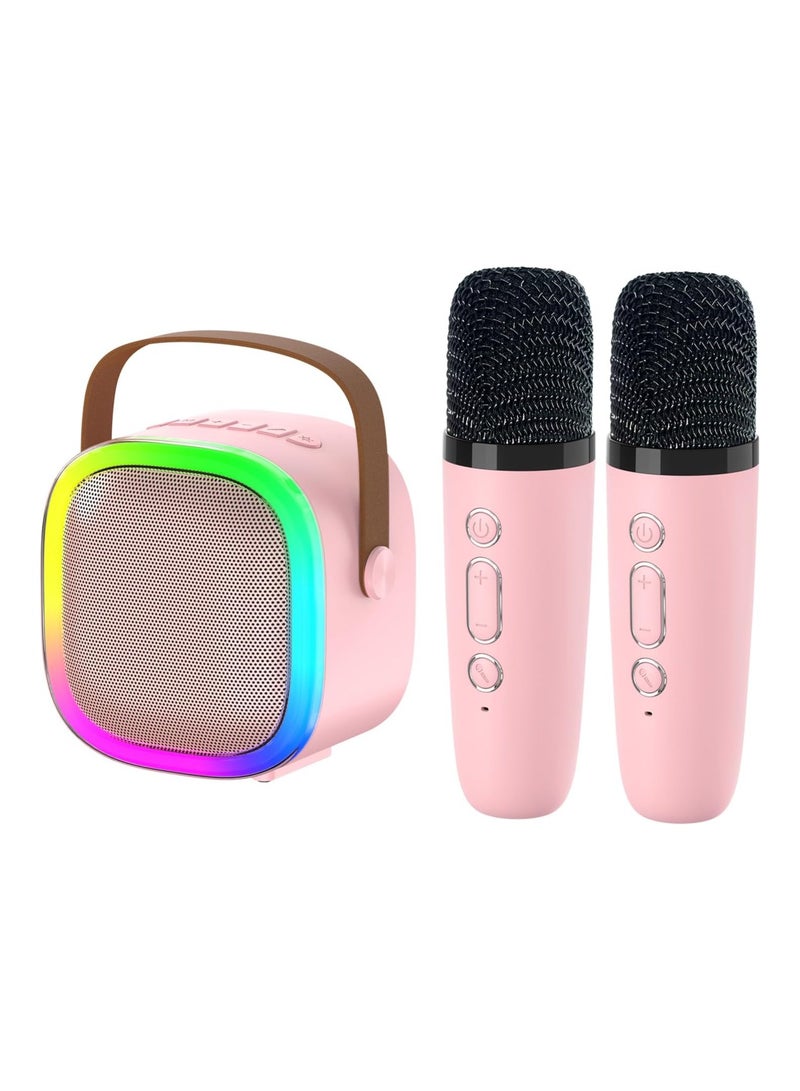 ZONEY Kids Karaoke Machine,Karaoke Microphone Machine Toy with 2 Wireless Microphones, Portable Bluetooth Speaker Gift with Colorful Lights for Girls Boys Family Home Party (Pink) - Image 1