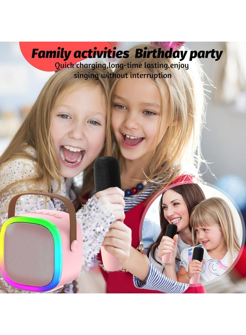 ZONEY Kids Karaoke Machine,Karaoke Microphone Machine Toy with 2 Wireless Microphones, Portable Bluetooth Speaker Gift with Colorful Lights for Girls Boys Family Home Party (Pink) - Image 5