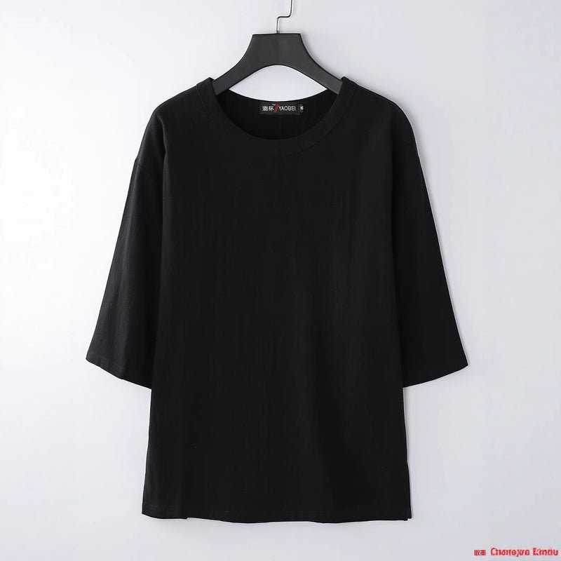 Linen Short-Sleeved T-Shirt Men's Summer Thin Chinese Style Tang Suit Loose Large Size Cotton and Linen Half-Sleeved T-Shirt Top - Image 4