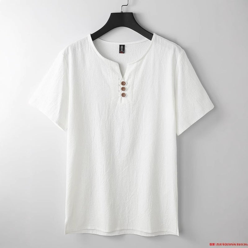 Linen Short-Sleeved T-Shirt Men's Summer Thin Chinese Style Tang Suit Loose Large Size Cotton and Linen Half-Sleeved T-Shirt Top - Image 3