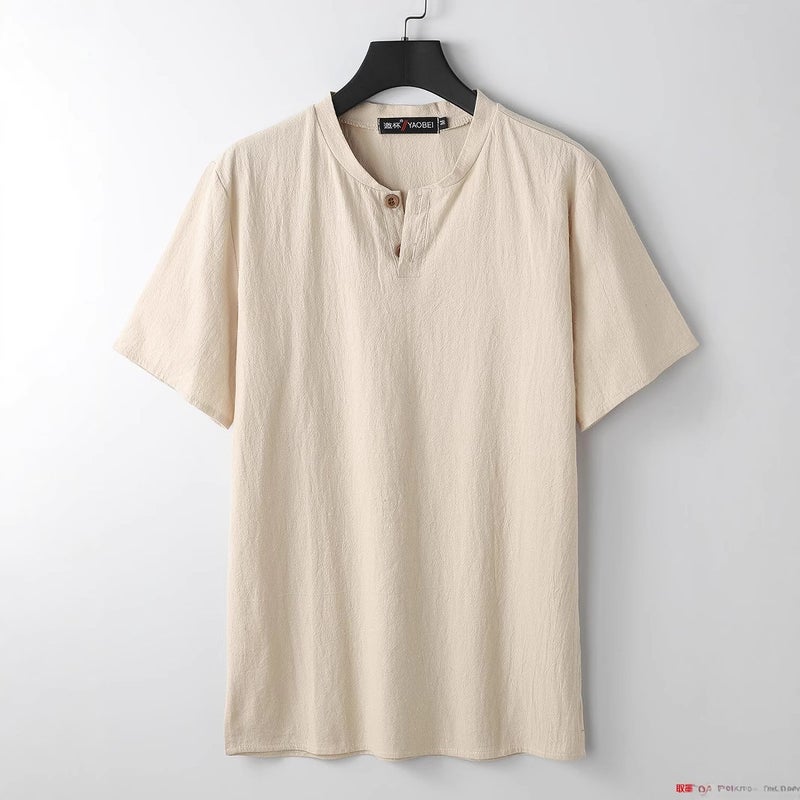 Linen Short-Sleeved T-Shirt Men's Summer Thin Chinese Style Tang Suit Loose Large Size Cotton and Linen Half-Sleeved T-Shirt Top - Image 5