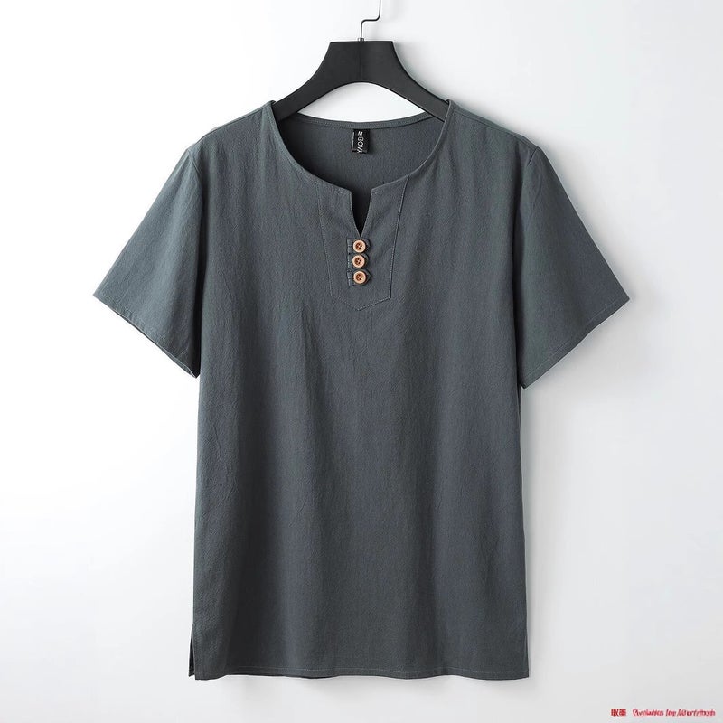Linen Short-Sleeved T-Shirt Men's Summer Thin Chinese Style Tang Suit Loose Large Size Cotton and Linen Half-Sleeved T-Shirt Top - Image 2