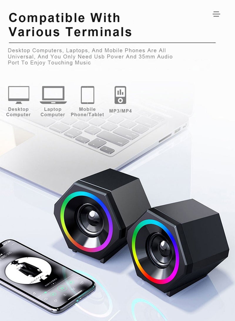 Mini USB Wired PC Speaker Stereo Bass Music Player with RGB Atmosphere Light - Image 3
