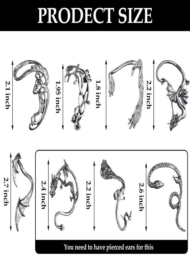 Hicarer 8 Pcs Punk Earrings Dragon Ear Cuff Vintage Retro Snake Bat Crow Ear Climber Earrings Gothic Ear Clip Wrap for Women Men Party Dress - Image 2