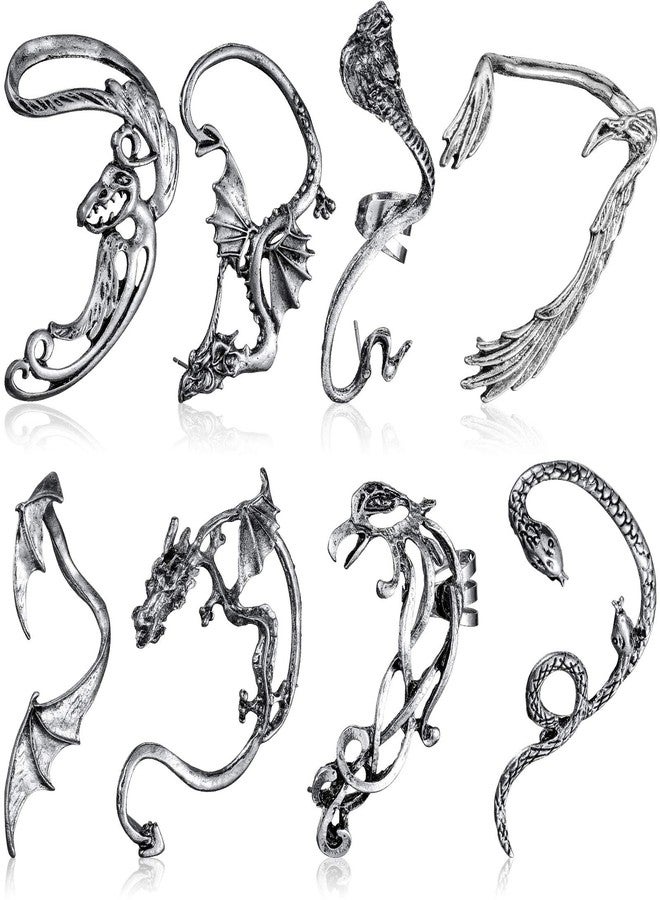 Hicarer 8 Pcs Punk Earrings Dragon Ear Cuff Vintage Retro Snake Bat Crow Ear Climber Earrings Gothic Ear Clip Wrap for Women Men Party Dress - Image 1