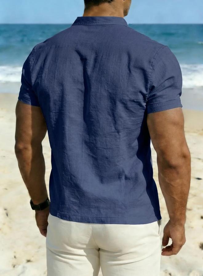 Take Two Dark Blue Plain Resort Shirt - Image 2