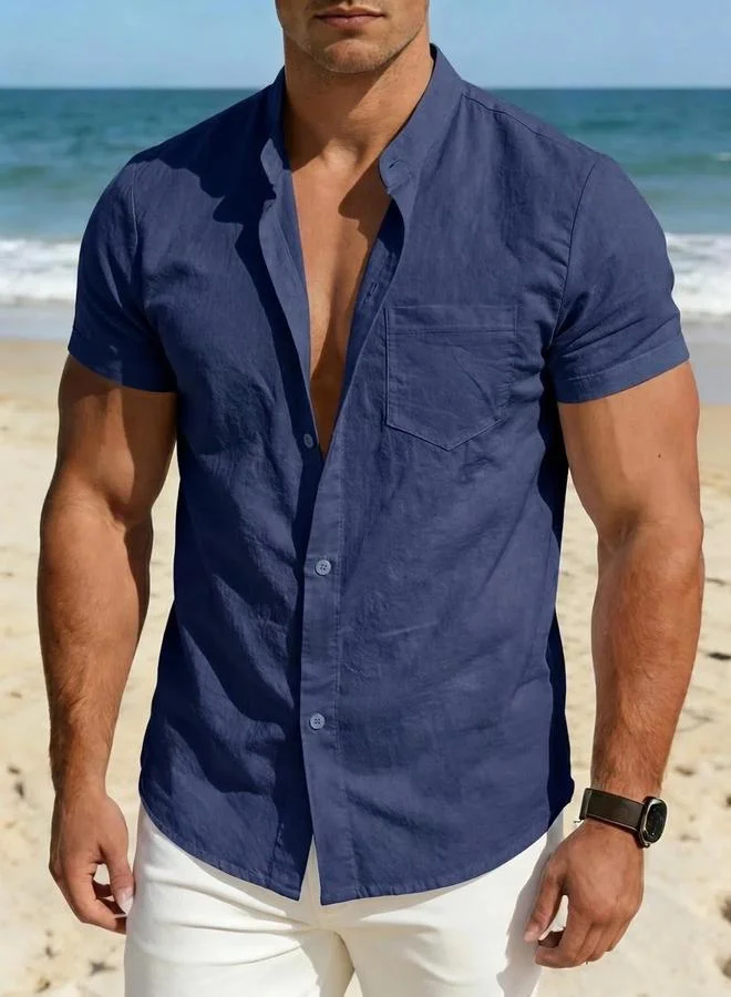 Take Two Dark Blue Plain Resort Shirt