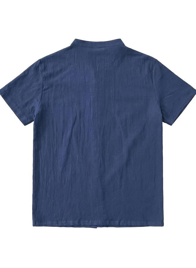 Take Two Dark Blue Plain Resort Shirt - Image 4