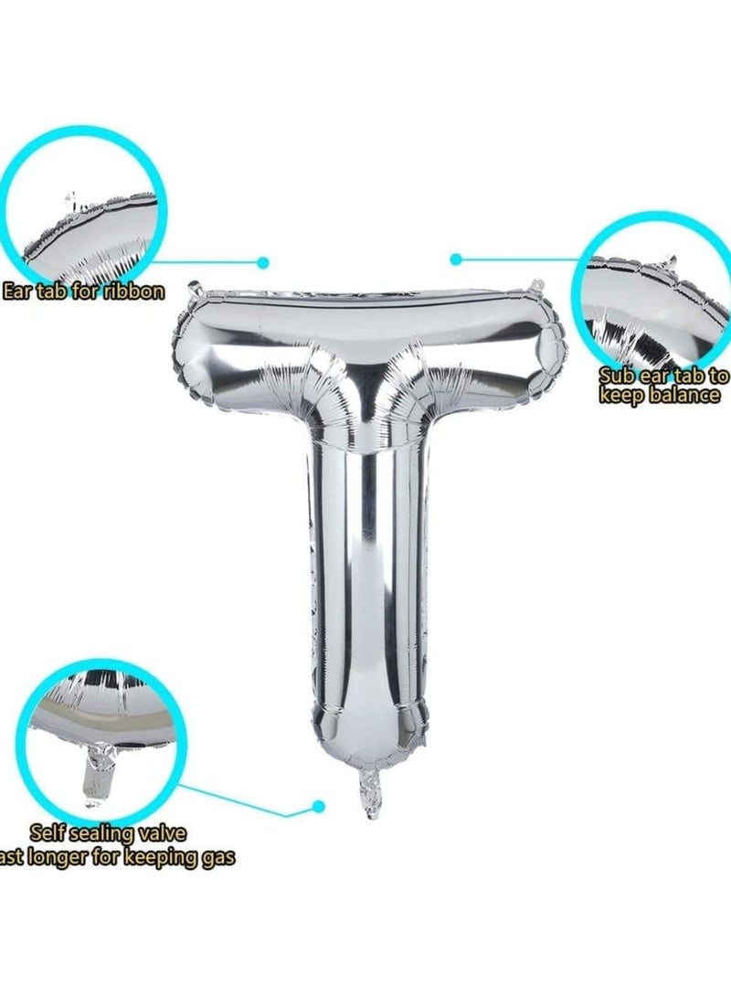 جولد إيدج بالونات هيليوم فضية عملاقة مقاس 32 بوصة على شكل حرف T من رقائق معدنية، بالون مايلر كبير واحد، زينة حفلات أعياد الميلاد، مستلزمات حفلات استقبال المولود الجديد (فضي T) - Image 5