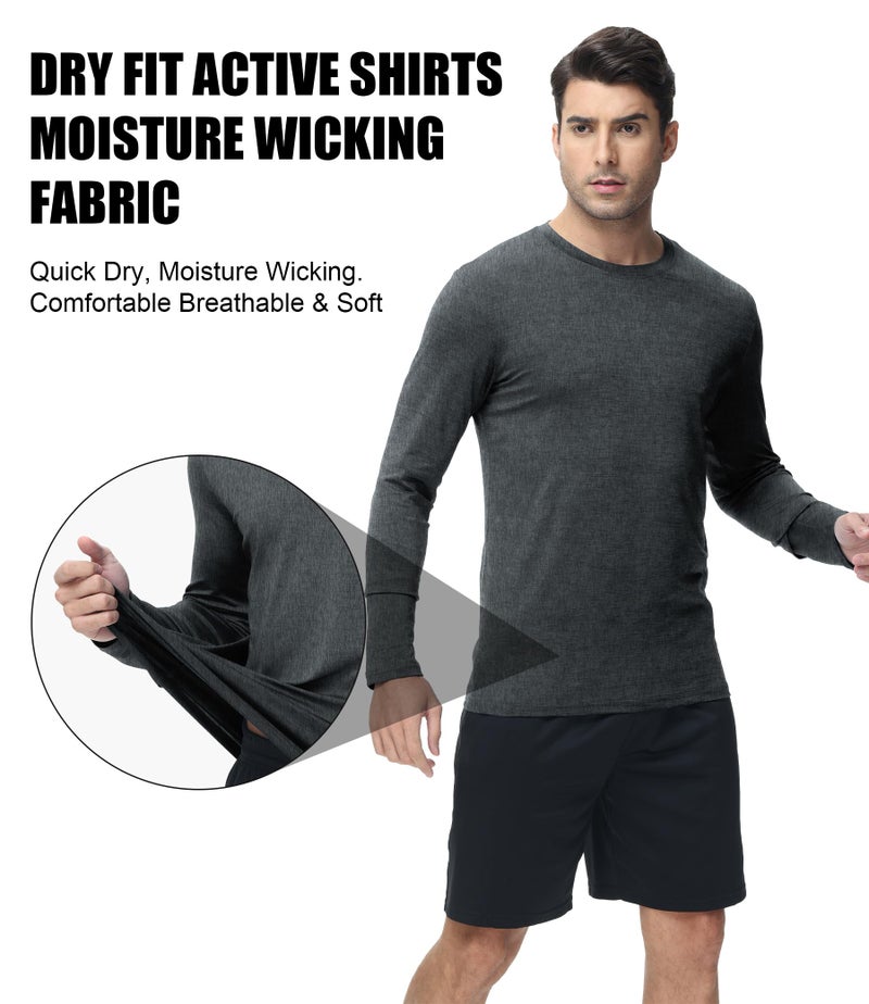 Kinglaman 6 Pack Men Dry Fit Workout Long Sleeve Athletic Gym UPF 50+ SPF UV Sun Protection Quick Dry Lightweight Shirts 1 Black 1 Gray 1 Heather Gray 1 Blue 1 Red 1 Green Medium - Image 4