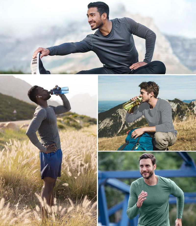 Kinglaman 6 Pack Men Dry Fit Workout Long Sleeve Athletic Gym UPF 50+ SPF UV Sun Protection Quick Dry Lightweight Shirts 1 Black 1 Gray 1 Heather Gray 1 Blue 1 Red 1 Green Medium - Image 2