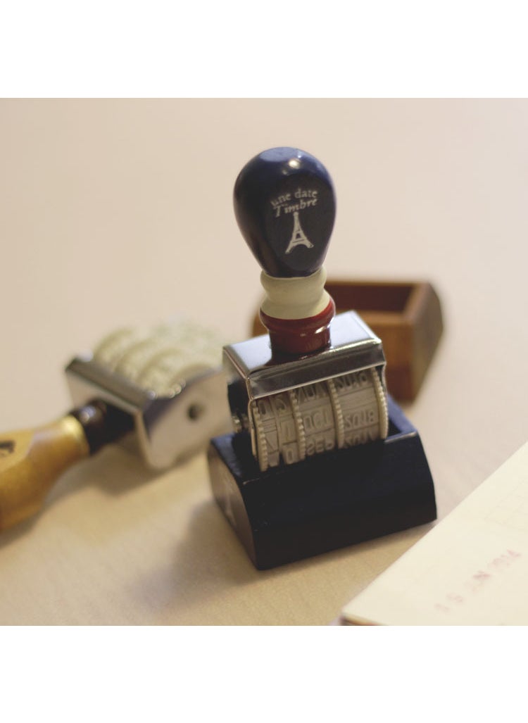 Generic Vintage Date Stamp Hand Account Special zakka Style Imitation Postmark Effect Wooden Stamp Roller Stamp Dark blue handle 