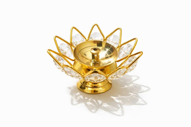 MISAA URNS Brass Crystal Bowl Round Shape Akhand Kamal Diya Oil Lamp for Mandir Temple Pooja Articles Decor Diwali Decoration Items for Home (Pack of 8) - Image 3