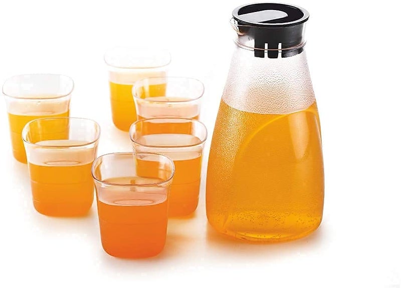 RHYDON Lemon Juice jug Transparent Unbreakable Water Juicy Jug and 6 Pcs Glass Combo Set for Home Dining Table Office Restaurants standard RD_586 - Image 1