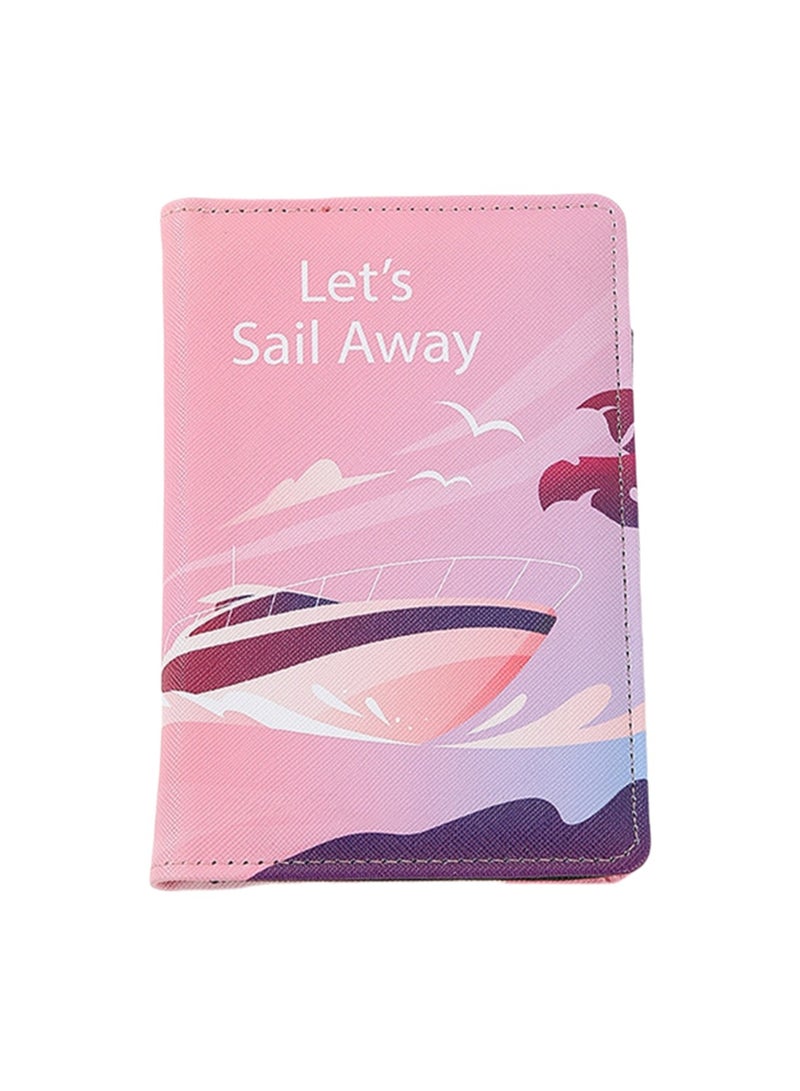 حامل جواز سفر مطبوع عليه صورة بحر باللون الوردي، حامل جواز سفر متعدد الوظائف للفتيات والأولاد، حامل بطاقات من الجلد الصناعي، حامل وثائق سفر، إكسسوارات سفر - Image 1