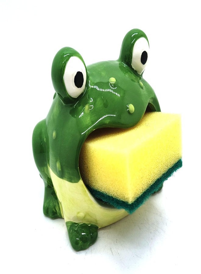 MONMOB Cute Ceramic Frog Sponge Holder for Kitchen Sink, 4.7” x 3.7” x 4.1”, Countertop Mount, Dishware, Kitchen Decor, Frog Decor, House Warming & Valentine's Day Gifts - Image 1