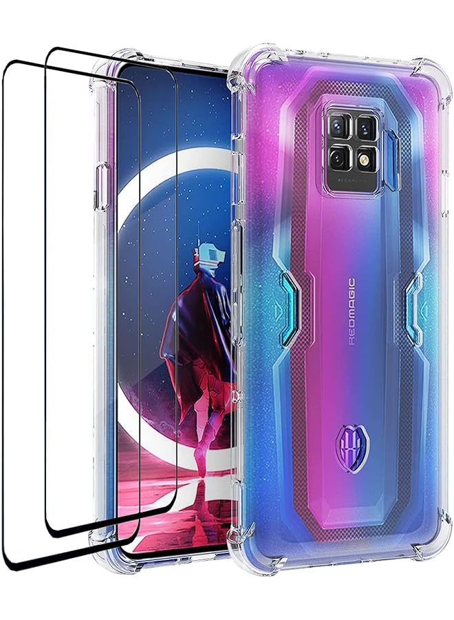 إيروريكس 1+2 جراب لهاتف Zte Nubia Red Magic 7 Pro مع واقي شاشة من الزجاج المقوى قطعتين ممتص للصدمات من مادة TPU ذات حافة ناعمة وواقي شفاف لهاتف Zte Nubia Red Magic 7 Pro شفاف - Image 1