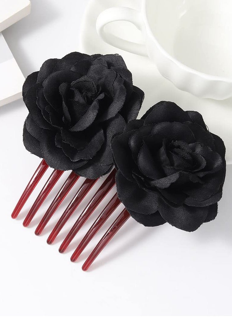 KASTWAVE Black Flower Hair Comb Rose Flower Wedding Hair Pieces Floral Headpiece Hair Dress Bridal Festival CostumeHair Pins for Women and Girls - Image 1