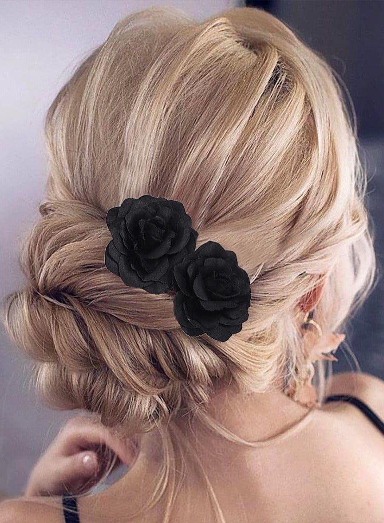 KASTWAVE Black Flower Hair Comb Rose Flower Wedding Hair Pieces Floral Headpiece Hair Dress Bridal Festival CostumeHair Pins for Women and Girls - Image 5