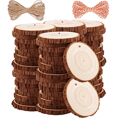 TICIOSH Natural Wood Slices TICIOSH Craft Unfinished Wood kit Predrilled with Hole Wooden Circles for DIY Crafts Wedding Decorations Christmas Ornaments Arts Wood Slices (50 Pcs 2.8-3.1 inches) - Image 1