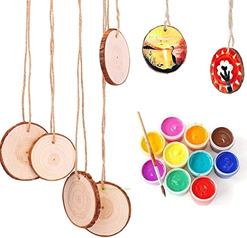 TICIOSH Natural Wood Slices TICIOSH Craft Unfinished Wood kit Predrilled with Hole Wooden Circles for DIY Crafts Wedding Decorations Christmas Ornaments Arts Wood Slices (50 Pcs 2.8-3.1 inches) - Image 5