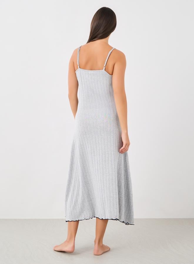 Styli Styli Ribbed Contrast Lettuce Hem Slip Dress with Bow Detail  - Image 4