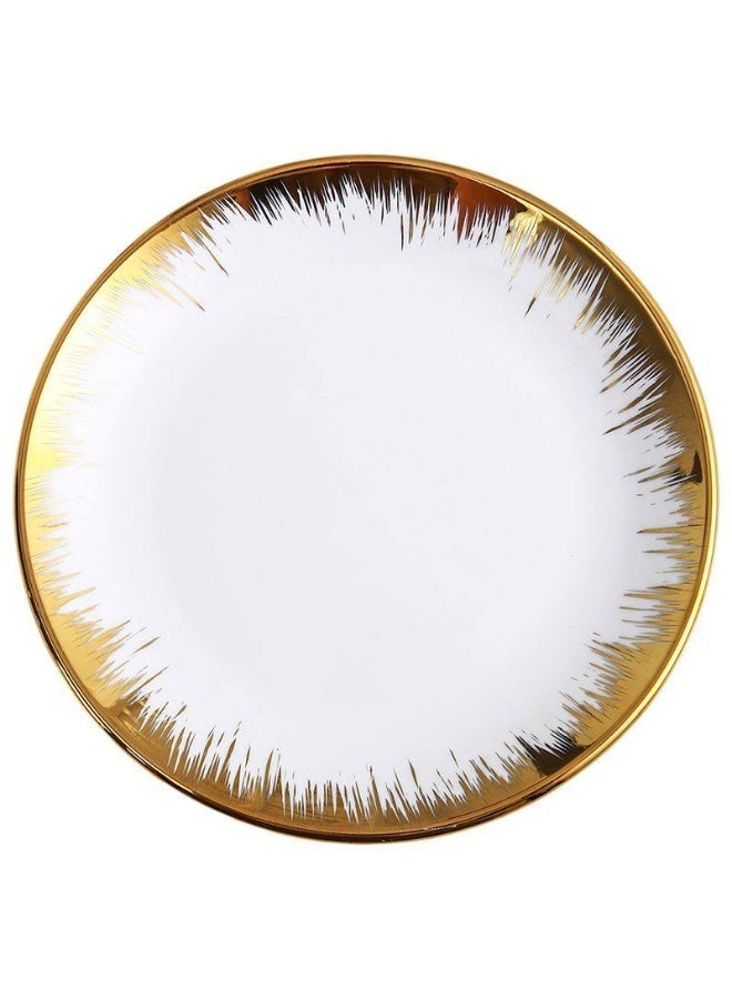 3 طبق خزف اطباق تقديم بورسلين   والحلوى وشرائح اللحم  تصميم مبهج لون ابيض اطراف ذهب  ماتريال ممتازه 30سم - Image 4