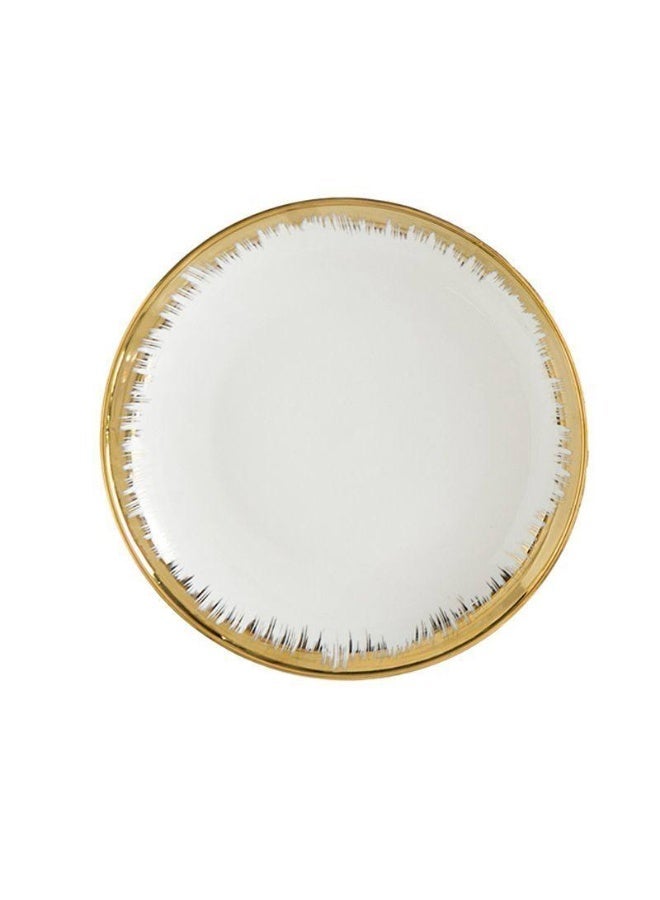 3 طبق خزف اطباق تقديم بورسلين   والحلوى وشرائح اللحم  تصميم مبهج لون ابيض اطراف ذهب  ماتريال ممتازه 30سم - Image 3