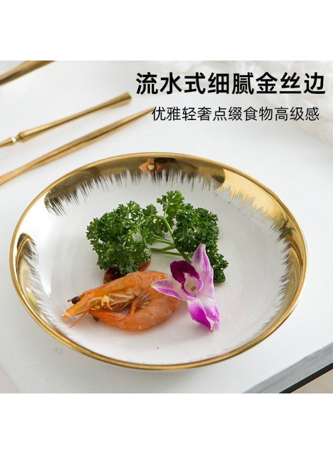 3 طبق خزف اطباق تقديم بورسلين   والحلوى وشرائح اللحم  تصميم مبهج لون ابيض اطراف ذهب  ماتريال ممتازه 30سم - Image 1