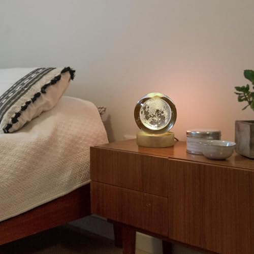 CPENSUS Led Moon Ball 3D Crystal Ball Night Light With USB Wooden Base, Perfect For Home Office Décor And Unique Birthday Gift For Adults Multicolor - Image 4
