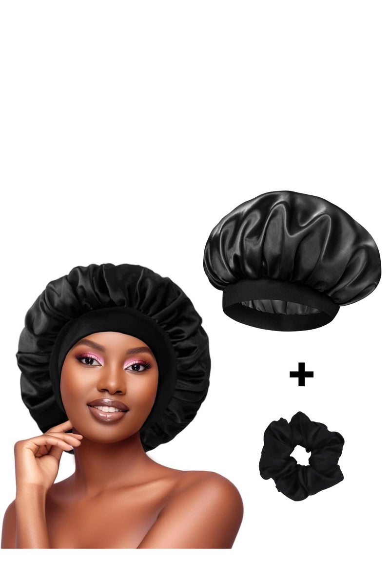 Silky satin cap for sleeping, single layer braided hair cap + satin headband as a gift - Image 1