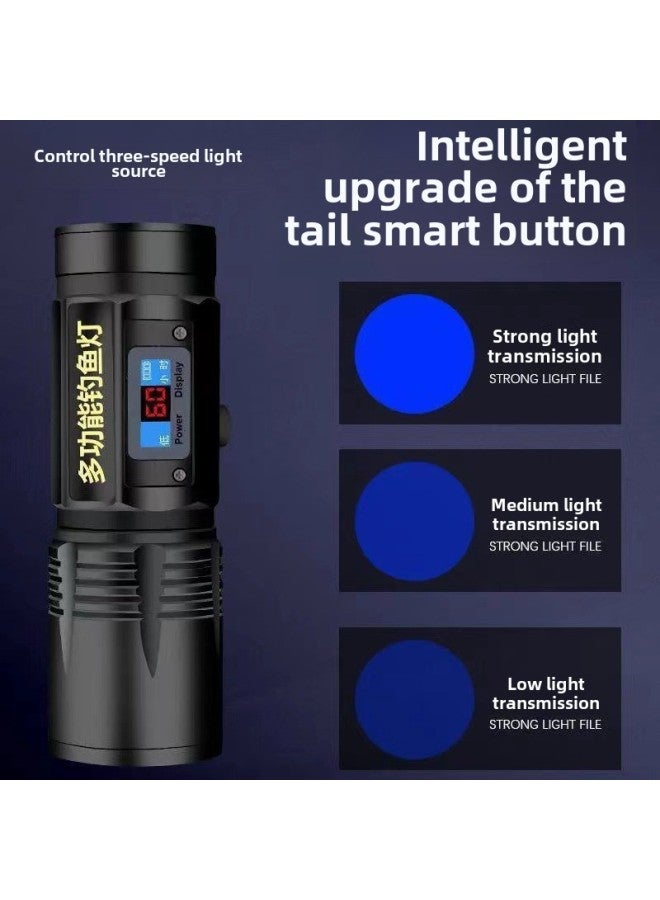 Four-light Source Zoom Fishing Lamp Purple Light Fishing Lamp Charged Display Strong Light Flashlight Charging High-power Night Fishing Lamp 99-Color:No. 1 Black Hawk Four Light-Fishing Box Rack - Image 4