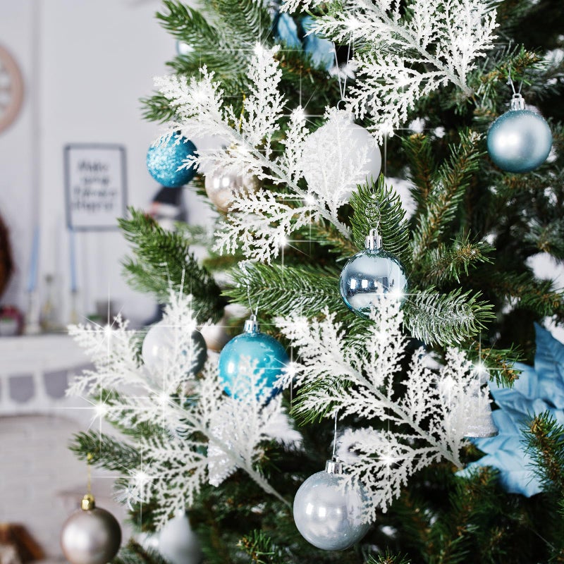 Cindeer 100 Pcs Christmas Tree Picks Sprays 10.24 Inch Glitter Artificial Pine Leaves Cedar Stems Faux Pine Needles Greenery Cedar Branches Ornament for Home Garland Wreath Winter Decor(White) - Image 5