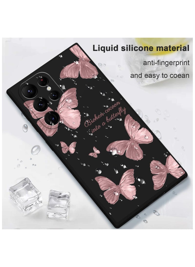 غطاء هاتف Samsung Galaxy S22 Ultra، تصميمات أنيقة بنقشة الفراشة من السيليكون الناعم للحماية من السقوط والبصمات، مناسب للنساء والفتيات، لهاتف Samsung S22 Ultra - اللون: أسود بنقشة الفراشة - Image 5