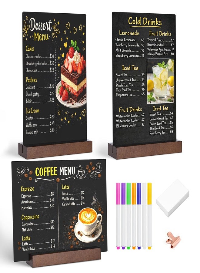 Kivsty Tabletop Chalkboard with Wood Stand - 3 Pack, 8 x 12 Inch Double Sided Blackboard Food Signs Menu Message Boards for Coffee Bar, Lemonade Stand, Party Decoration - Vertical Back - Image 1