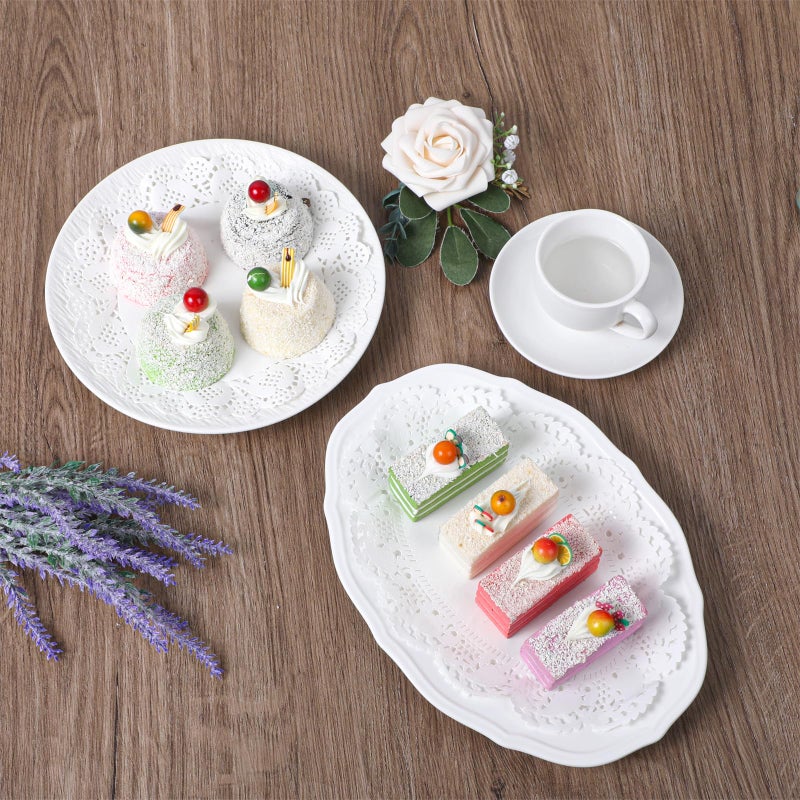 salbsever 150Pcs Paper Doilies Assorted Sizes White Lace Paper Doilies Disposable Doily Rectangle Round Paper Doilies for Dessert Trays Tables Furniture Buffet Cake Fried Food Wedding Party Tableware Decor - Image 3