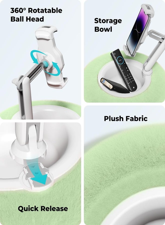Viozon Tablet Stand with Pillow, Kindle Holder, Compatible with 4.7"-13" Phone/Tablet, iPad, iPhone, Google, Kindle, 360°Adjustable Phone Holder for Bed with Soft Plush Fabric, Detachable Bowl, Green - Image 5