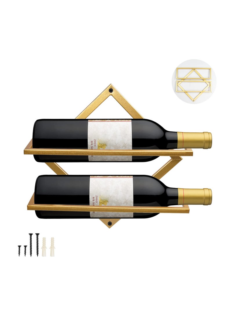 SYOSI Metal Wall Mounted Wine Holder,  Upgrade Foldable Hanging Wall Wine Rack Organizer for 2 Liquor Bottles, Wine Bottle Display Hanger with Screws for Home Kitchen Wall Deco - Image 1